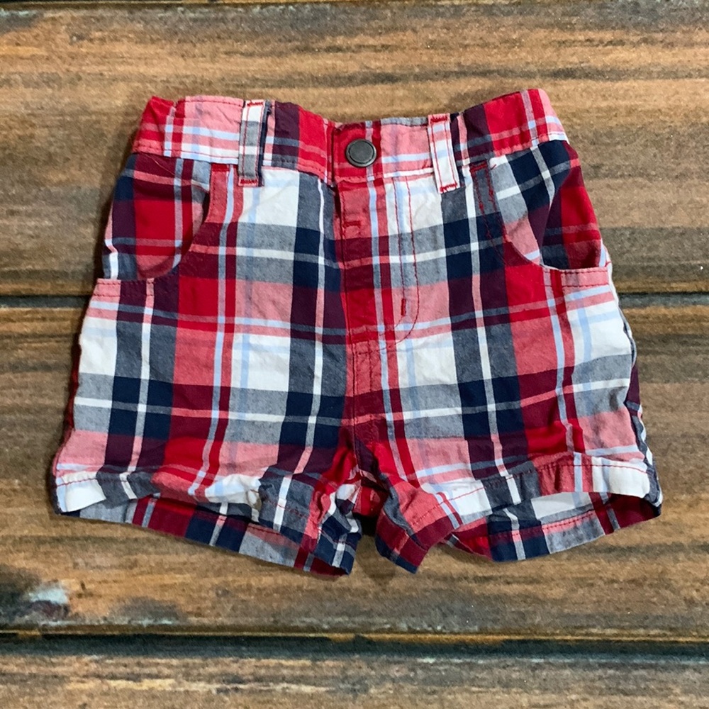 Garanimals 3-6 Month Boys Red, White and Blue Plaid Shorts